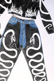 Hand Painted Harlequin Snake Leather Panel Jeans