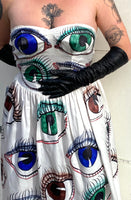 Hand Drawn Eyeball 1940s Satin Gown