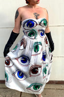 Hand Drawn Eyeball 1940s Satin Gown