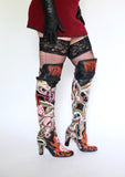 Thigh High Hand Painted Snake Boots