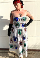 Hand Drawn Eyeball 1940s Satin Gown