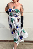 Hand Drawn Eyeball 1940s Satin Gown