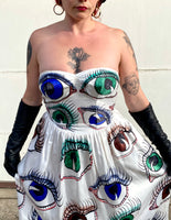 Hand Drawn Eyeball 1940s Satin Gown