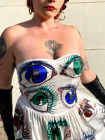 Hand Drawn Eyeball 1940s Satin Gown